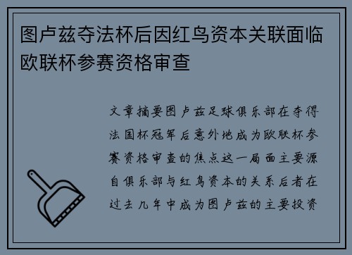 图卢兹夺法杯后因红鸟资本关联面临欧联杯参赛资格审查